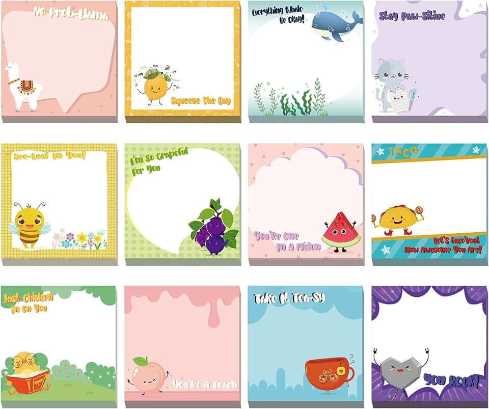 12 Pcs Fun Inspirational Sticky Notes 3 x 3 Inch Motivational, Vivid Style