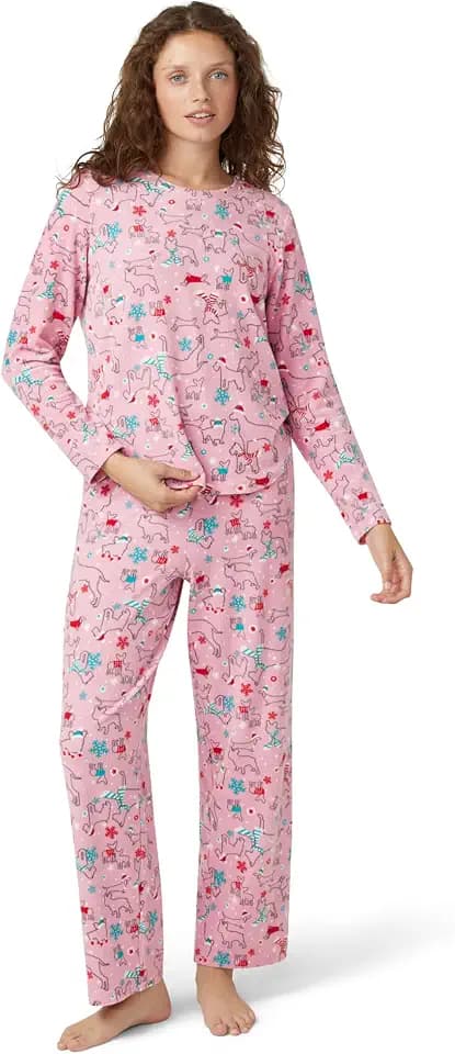 HUE Women's Super Soft Fleece Winter Pajama Gift Set Includes Long Sleeve Pj Top and Pant