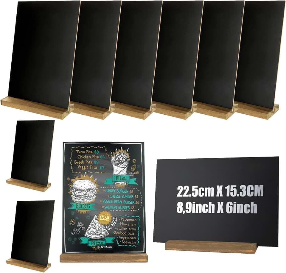 DAJAVE 10 Stück Schiefertafel zum Beschriften 15X22CM Kreidetafel Aufsteller A5 Tafel Aufsteller, Beschriften Doppelseitig Tischaufsteller Holz Ständer,Kleine Tafeln zum Beschriften für Preisschilder