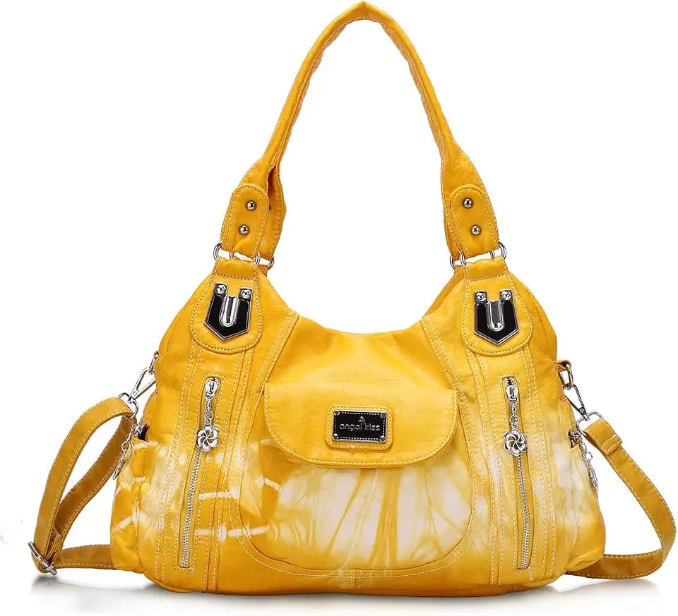 Angel Kiss Women Handbags Shoulder Bags Washed Leather Satchel Tote Bag Mutipocket Hobo Purse