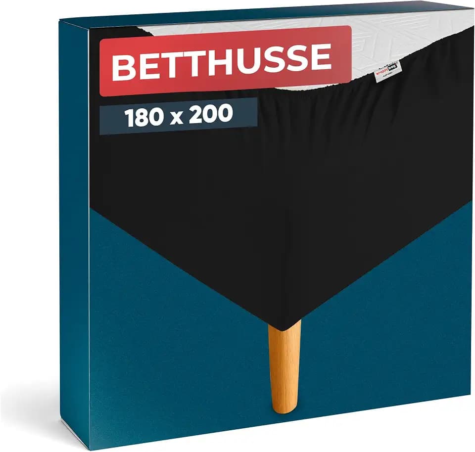 Wrappybag Bettumrandung 180 x 200 cm – Neuer Look für Ihren Alten Bettrahmen – Bettrahmenbezug Schwarz – Betthusse in 6 Größen erhältlich
