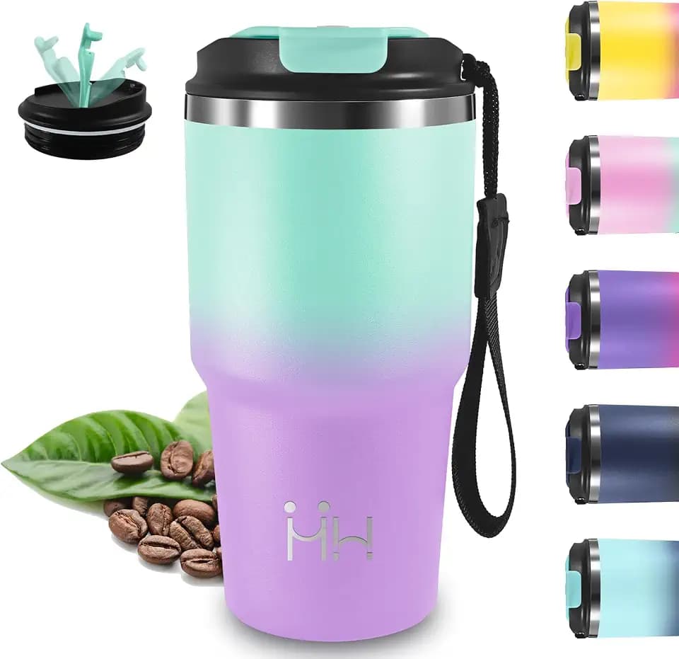 Thermobecher, 20oz Kaffeebecher, BPA Frei, Thermosbecher, 8h Kalt & 6h Warm, Thermobecher Edelstahl, Doppelwandige Vakuumisolierte, Auslaufsicher, Isolierbecher mit Griff, für Reisen, Camping, Auto
