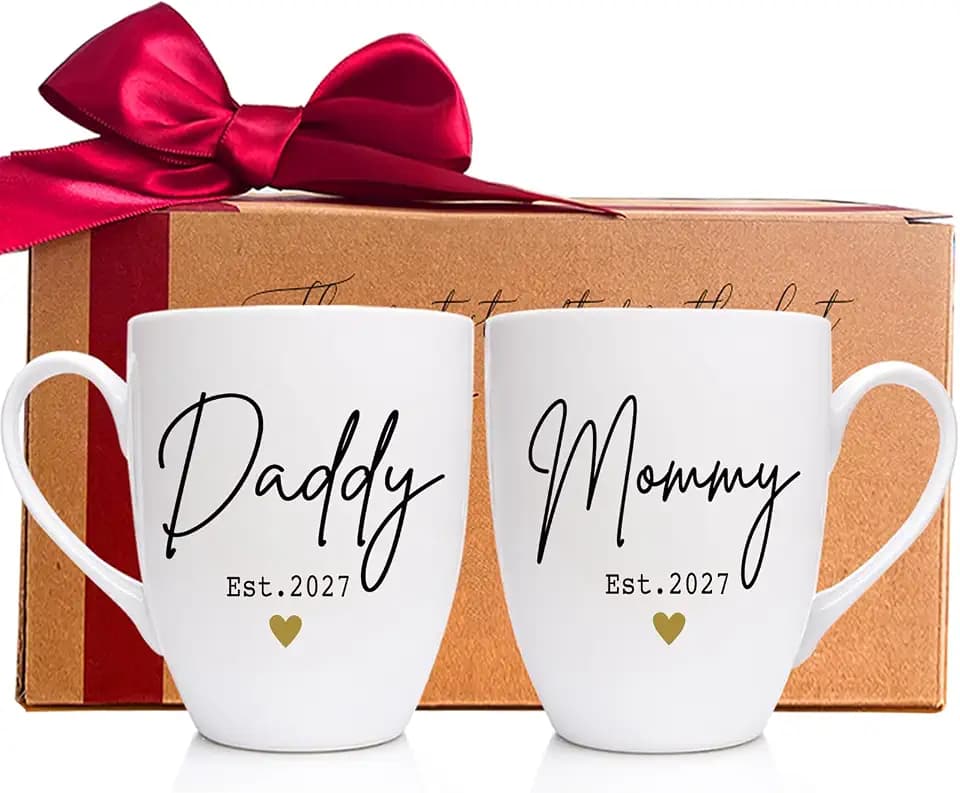 Mommy & Daddy 2027 Coffee Mug Set 11oz, First-Time Parents Gift for Couple