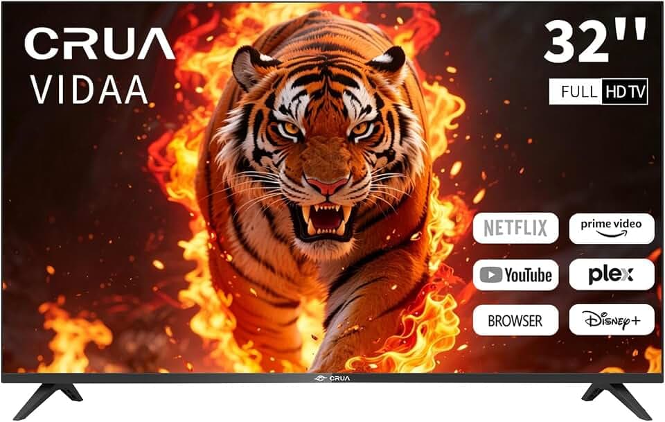 CRUA 32 Zoll Smart TV 3X HDMI, 2xUSB, Fernseher kompatibel mit VIDAA