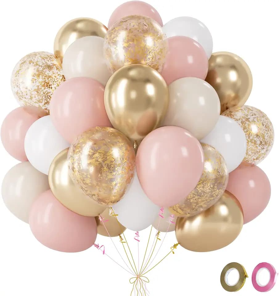 Luftballons Rosa Weiß Gold - 60Pcs Macaron Ballons Mit Metallic Konfetti Balloons, rosa Beige Luftballons Für Mädchen, Helium Ballon Für Geburtstag Boho Hochzeit Babyparty Gender Reveal Party Deko