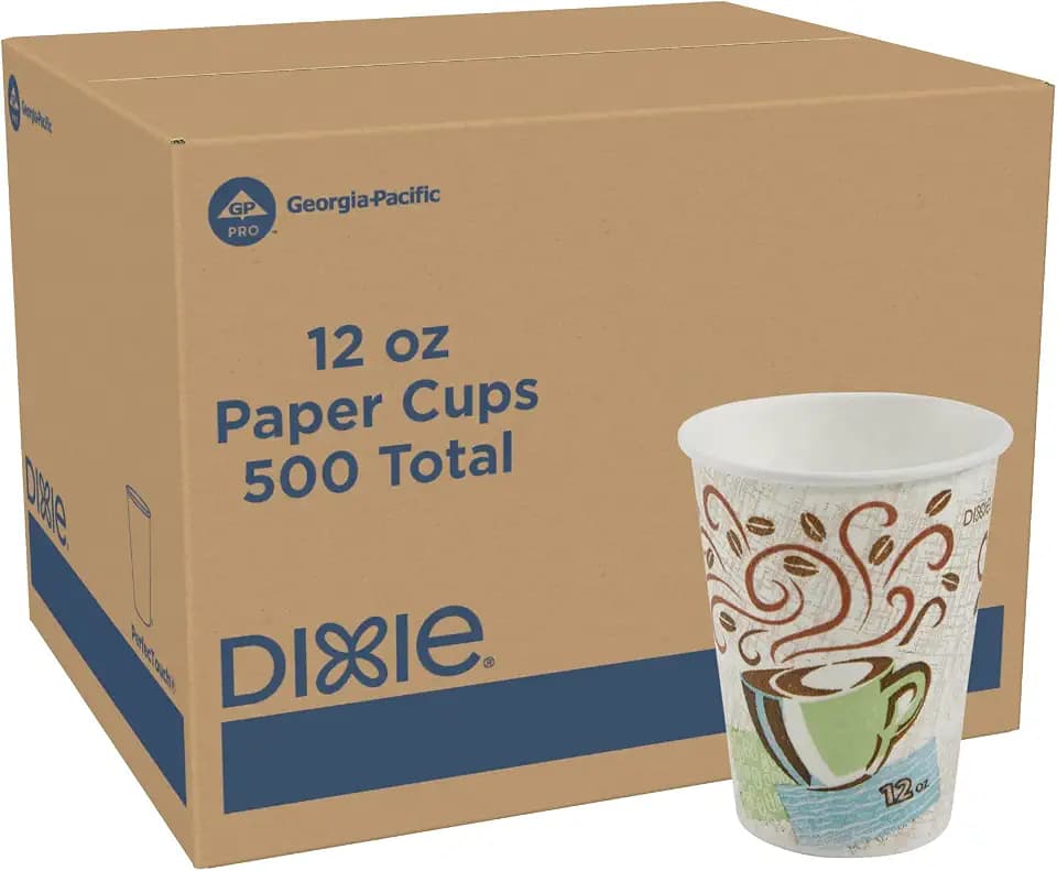 Dixie PerfecTouch 12 oz Paper Coffee Cups By GP PRO, Coffee Haze Design, 500 Count (25 Disposable Cups Per Sleeve, 20 Sleeves Per Case), 5342DX