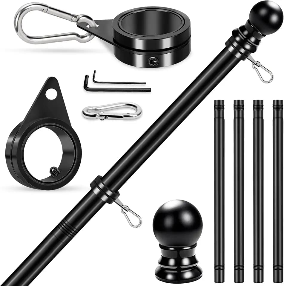 House Flag Pole, REERON 5 FT Metal Spinning Flag Poles Kit, 1" Tangle Free Stainless Steel Flagpole with 360° Flagpole Rings for Outside House Porch Residential Wall Mount for 3x5 Flag,Without Bracket