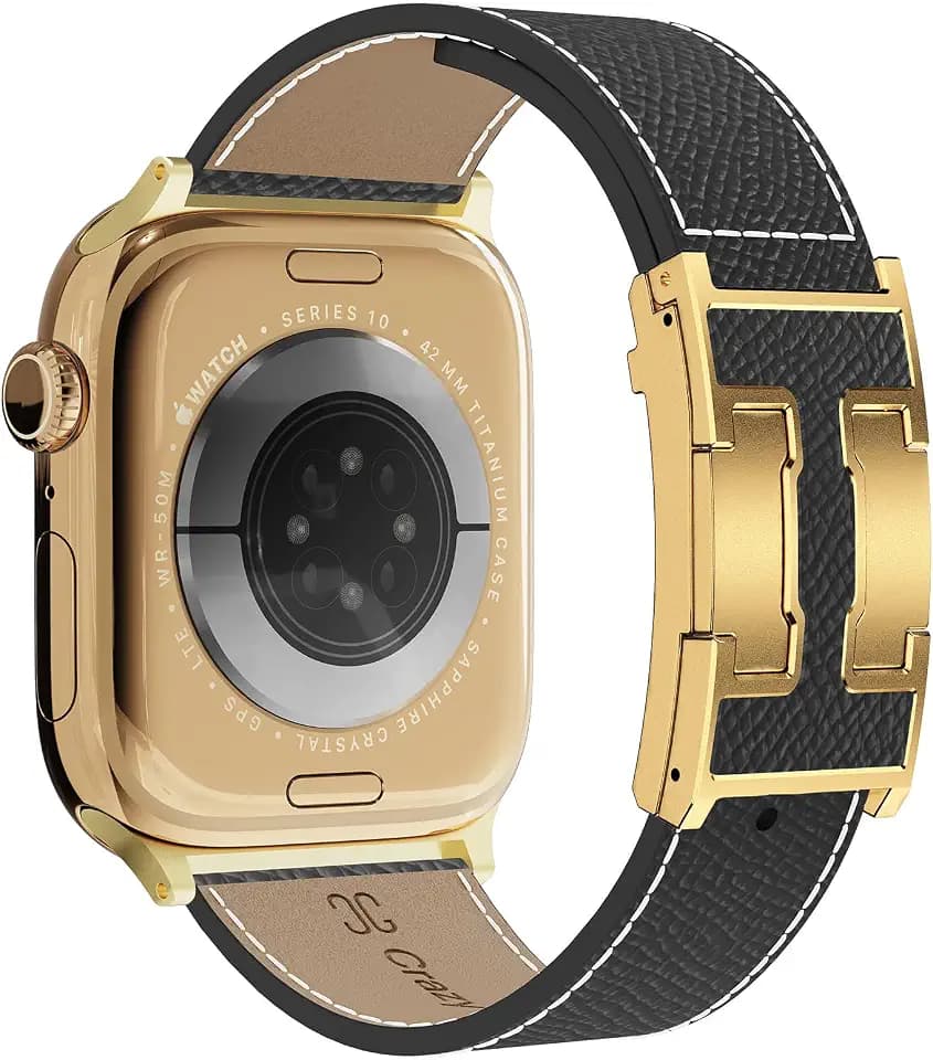 Lederarmband Kompatibel mit Apple Watch Armband 38mm 40mm 41mm 42mm 44mm 45mm 46mm 49mm, Echtes Leder Ersatzarmbänder für iwatch SE 3/2/1 Series11 10 9 8 7 6 5 4 3 2 1 Ultra 3/2/1