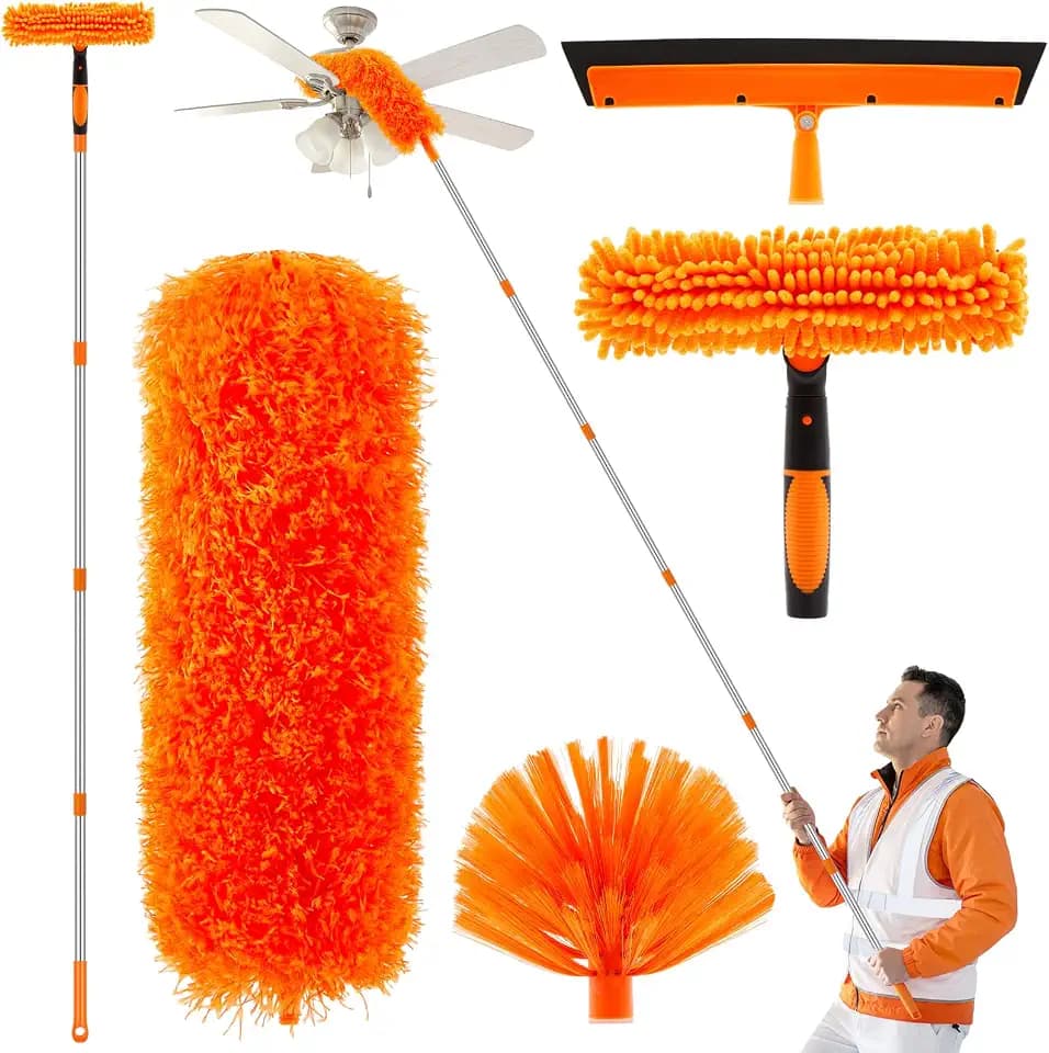 36 Feet High Reach Duster Kit with 2-30 ft Extension Pole for Fans, Orange