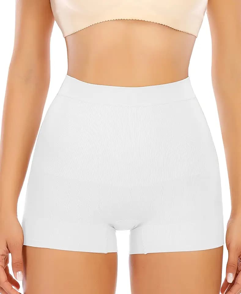 YARRCO Damen Miederhose Leichtformende Unterhose Nahtlos Mittelhohe Taille Shapewear Kurze Miederpants (Weiß, M)