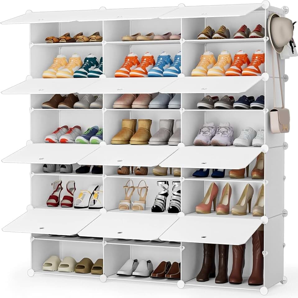Schuhregal, Schuhregal Groß, 8-stufiger Schuhschrank, Modulares Schuhaufbewahrung, Staub- und Wasserabweisend, Platzsparendes, hält 48 Paar Schuhe für Flure, Schlafzimmer, Eingänge (Weiß, 3 x 8)
