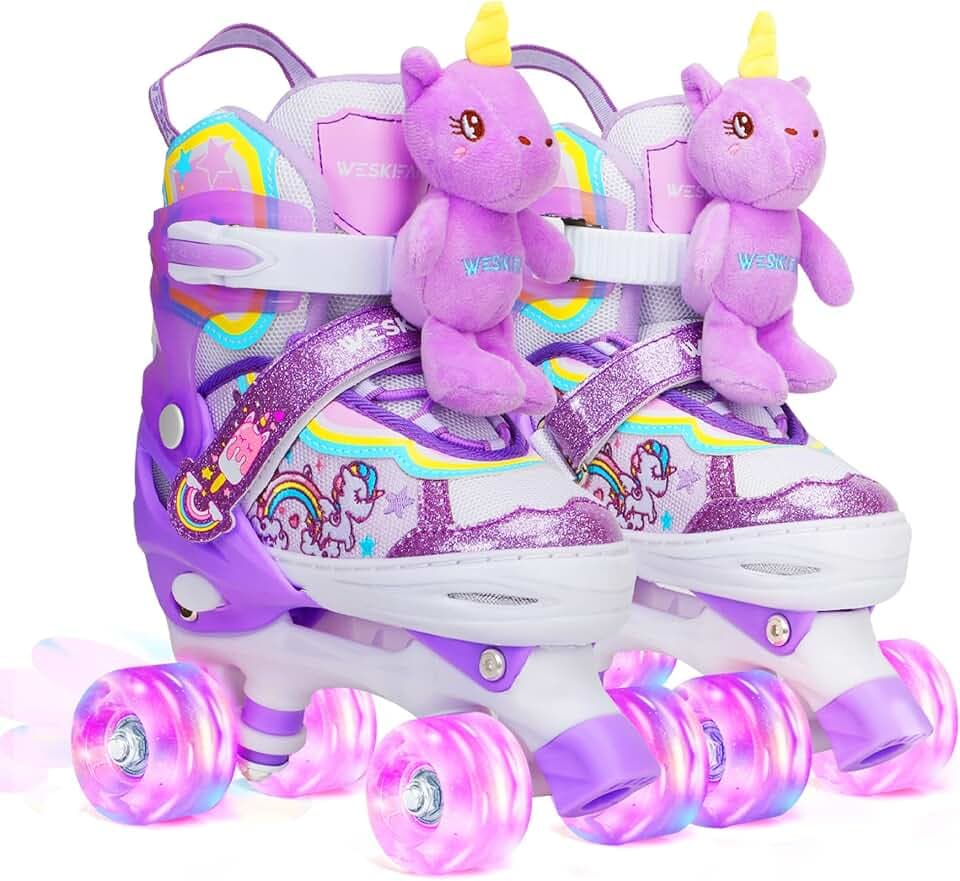 Kinder Einhorn-Puppe Rollschuhe für Mädchen 4 Größen Verstellbar Quad Roller Skates für Anfänger Weihnachts und Geburtstags Geschenke