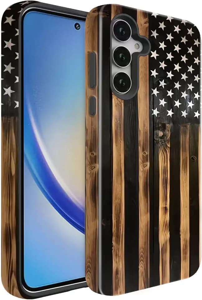 Compatible for Samsung Galaxy S26 Plus 5G Case, Dual Layer Heavy Duty 2 in 1 Shockproof Protective Phone Case,Burnt Wood American Flag