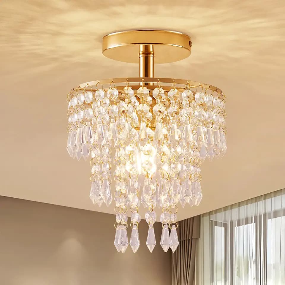 Modern Mini Crystal Chandelier, 3‑Tier Raindrop Design Small Light Fixture.