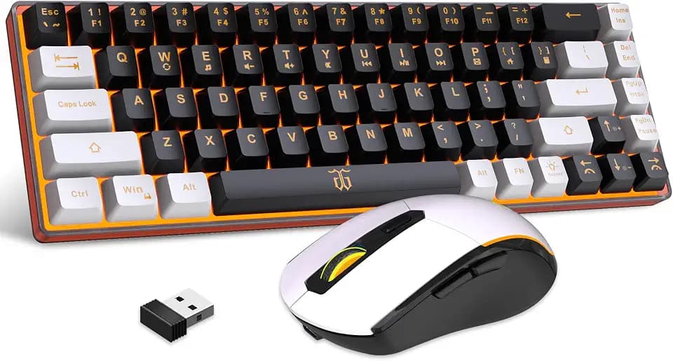 Snpurdiri 60% Prozent Tastatur Maus Set Kabellos, 68 Tastatur Wireless Gaming Combo, Enthalten 2.4G Small Mini 60% Ergonomisches Design Tastatur Vertical Feel Maus (Schwarzweiß)