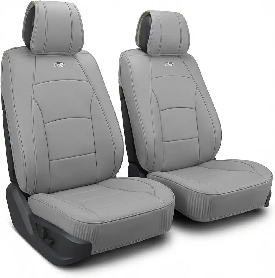 FH Group Front Set Faux Leather Seat Cushions for Low Back Seat, Universal Fit, Airbag Compatible Seat Cover for SUV, Sedan, Solid Gray
