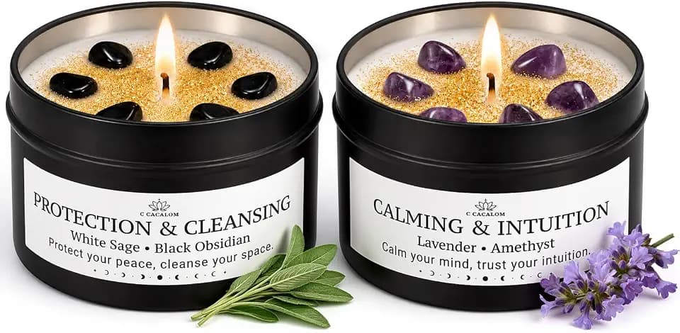 Crystal Scented Candles for Women, White Sage & Lavender, 2 x 4oz