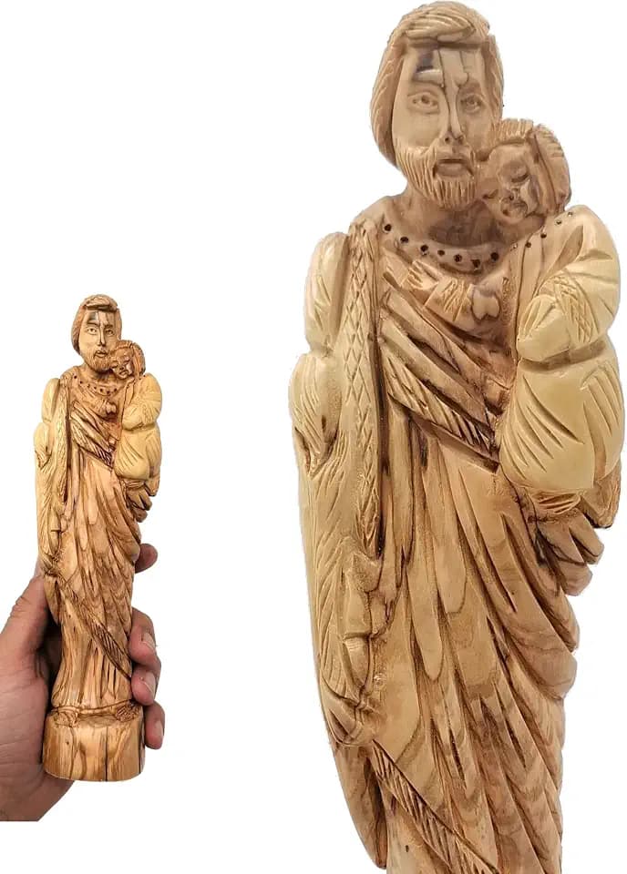 Zuluf Handcrafted Olive Wood Saint Joseph with Baby Jesus Statue - Made in the Holy Land, Bethlehem by Christian Artisans | Ideal for Decor and Gift 9.1INCHES - One Piece
