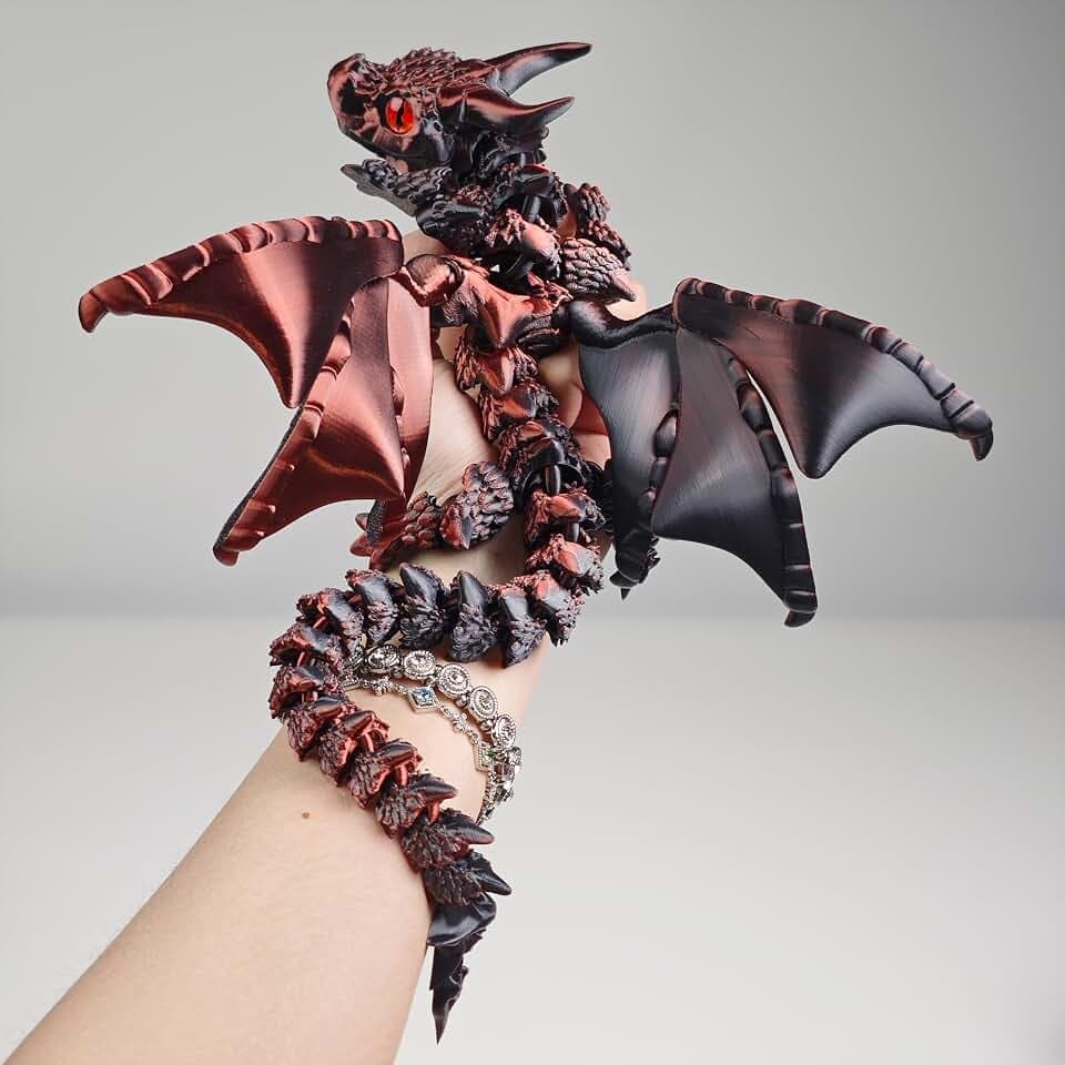 3D Printed Dragon with Wings, Dragon Gift for Kids & Adult (Black-Red)