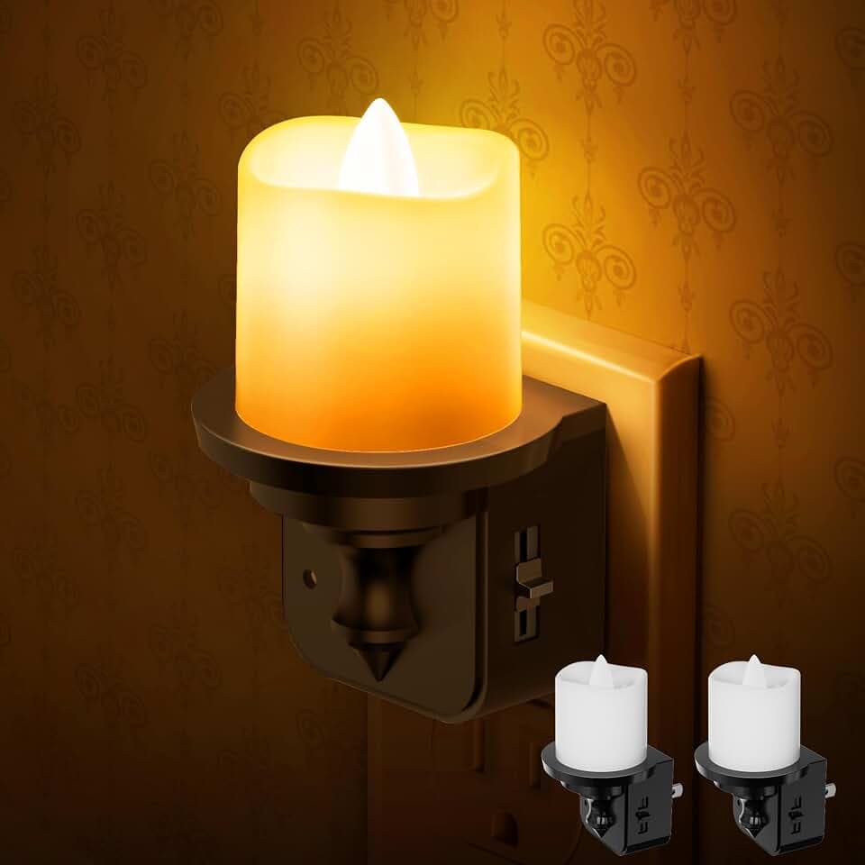 Briignite Flameless Candle Night Light, Amber Night Lights Plug into Wall