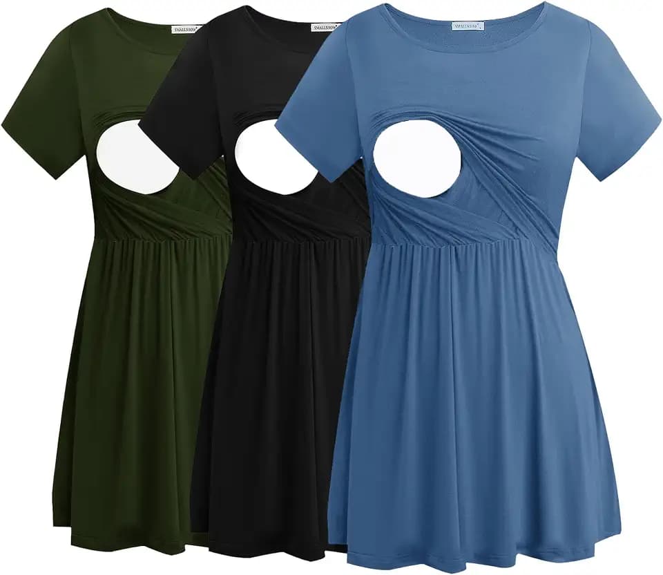 Smallshow Damen Stillshirts Umstandsmode Tops Schwangerschafts Stilltop 3er Pack
