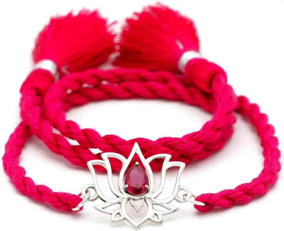 Meenakari Pure 925 Sterling Silver Lotus with Zircon Rakhi set with Roli Chawal, Rakshabandhan Greeting Card and Authenticity certificate For Brother/Men/Unisex