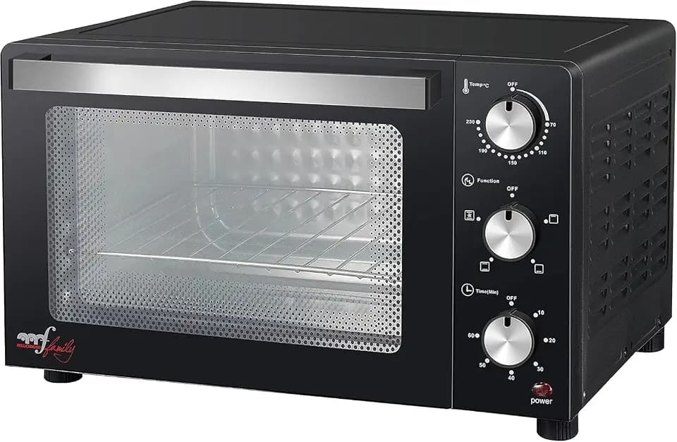 Melchioni Familie | Elektrischer Backofen DEVIL, Kapazität 32 Liter, 3 Kochmodi, Timer 60 Minuten, 1500W, Doppelglas, Innenlicht und Temperatur Bis zu 230 º C, 49 x 44 x 30,5 cm