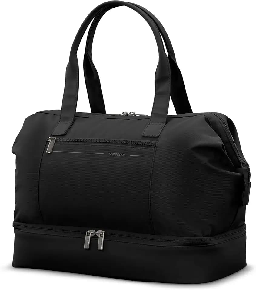 Samsonite Better Than Basics Weekender Duffle – Drop Bottom Travel Bag with 14” Laptop Compartment, SmartSleeve™ Trolley Strap, Adjustable Shoulder Strap, Durable RPET Lining, Black