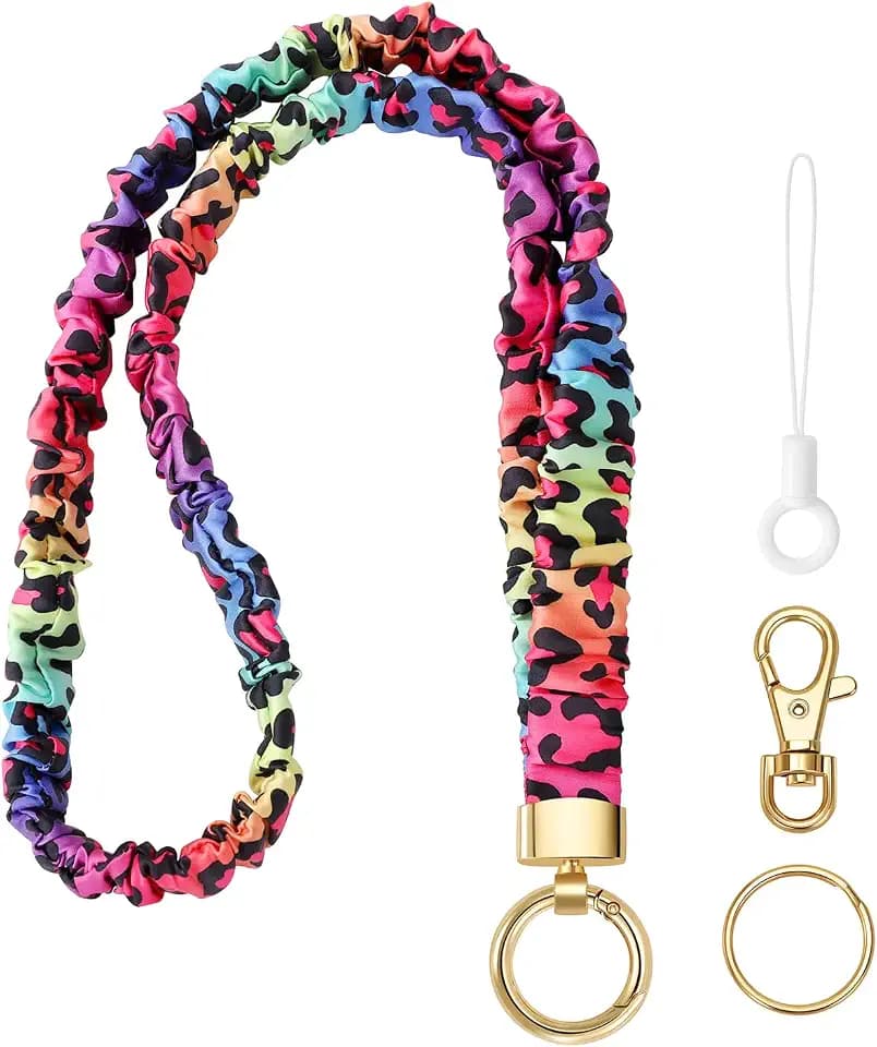 Stretchy Lanyard for ID Badges,Teacher Lanyard for Keys, Cute Neck Lanyard for Women (Colorful Leopard)