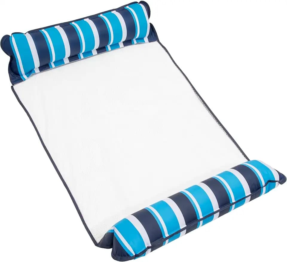 Aqua 4-in-1 Original Monterey Hammock XL Pool Float & Hammock - Multi-Purpose, Inflatable Pool Floats for Adults - Patented Thick, Non-Stick PVC Material – Navy/White Stripe