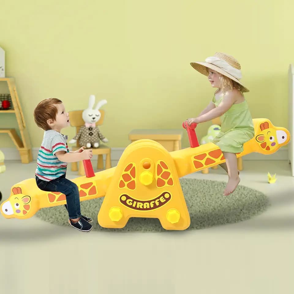 Joyful Yellow Giraffe Teeter Totter Seesaw: Rocking Fun for Two Toddlers or Kids; Indoor & Outdoor Toddler Toys for Ages 1-12, A Precious Gift for Your Dearest Child