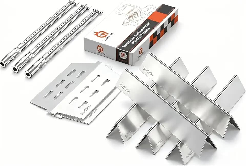 SUS304 Grill Parts for Weber Genesis 300 Series with Front Control Knob, Genesis Burner Tube, Heat Deflectors & 17.5" Flavorizer Bars for Weber Genesis E/S310 E/S320, Replacement for Weber 7621 62752
