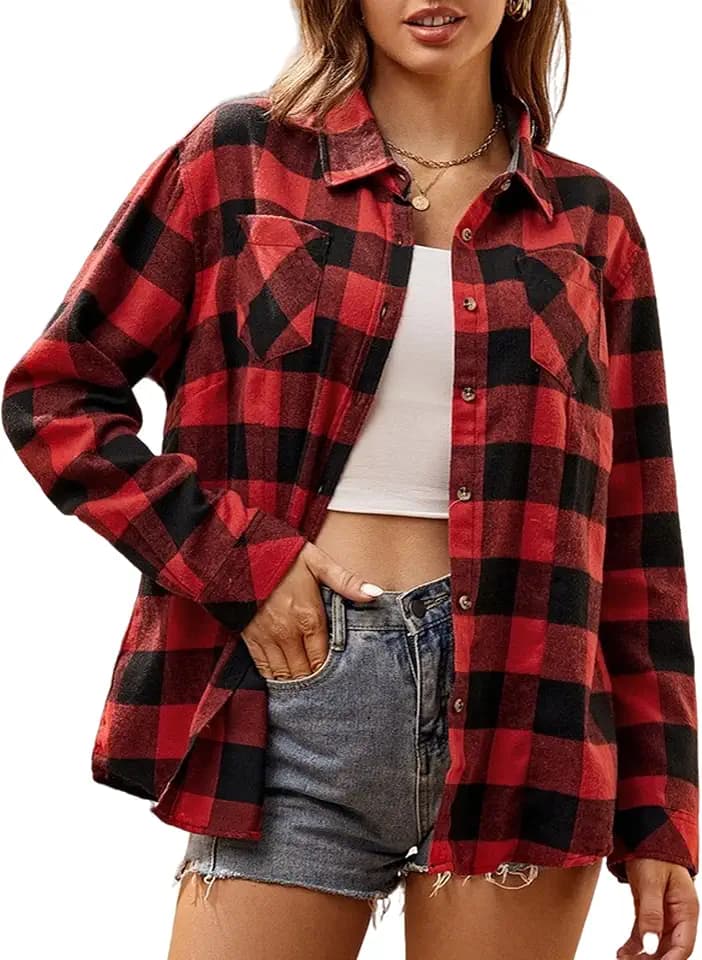 Alex Vando Womens Flannel Shirt Regular Long Sleeve Casual Shirt for Women