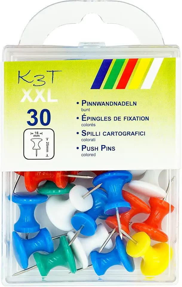 K3T Pinnnadeln XXL 30er Packung, bunt Sortiert, Abmessung (HxB) 25 x 16 mm, Art.Nr. 48389