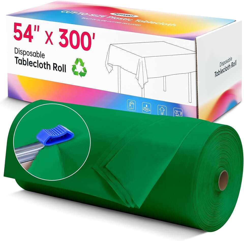 54In X 300Ft Plastic Table Cloth Disposable, 100% PEVA Tablecloth Roll