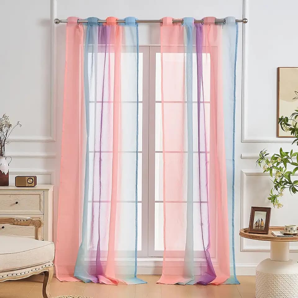 2 Paneele transparente Regenbogenvorhänge, Schlafzimmer, Wohnzimmer, lichtfilternde Vorhänge, Mädchen, Kinderzimmer, Fensterdekoration, transparent (Rosa Blau Lila, 2P×B132×H213 cm)