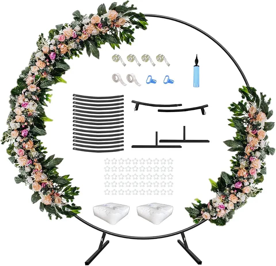 7 Ft Round Wedding Arch Stand with Metal Base, Black