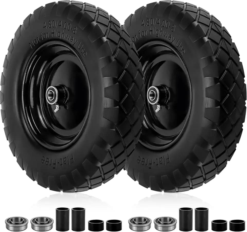 Cenipar 4.80/4.00-8" Flat-Free Tire and Wheel, 16" Solid Wheelbarrow Tires with 5/8" or 3/4" Bearings, 3-7" Centered Hub 4.80/4.00-8 Tire and Wheel for Wheelbarrow Garden Trolley and Wagons(Black)