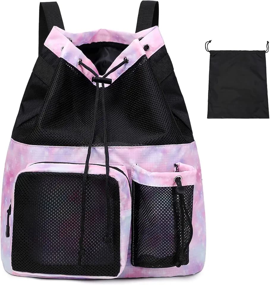 Lohol Large Mesh Drawstring Backpack with Shoe Bag, Durable Swimming String Sack with Handle for Sports Gym Yoga Beach Travel