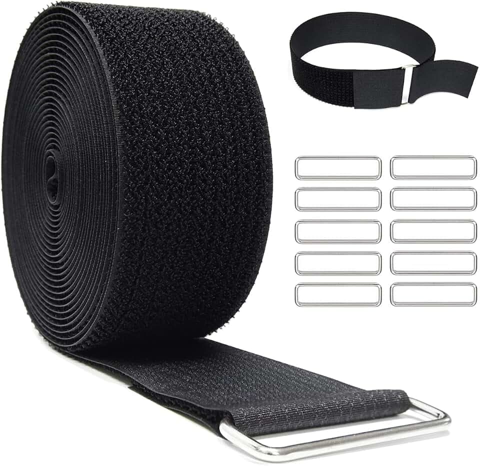 YMCRLUX 2" x32ft Reusable Cinch Strap with 20 Metal Buckles, Cut-to-Length Fastening Securing Straps, Adjustable Nylon Cable Straps and Cord Ties for Organizer or Storage, 2 inch Wide, Black