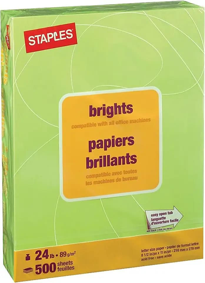 Staples Brights Multipurpose Paper, 8.5x11 Inch, Lime, 24 lb., 500ct