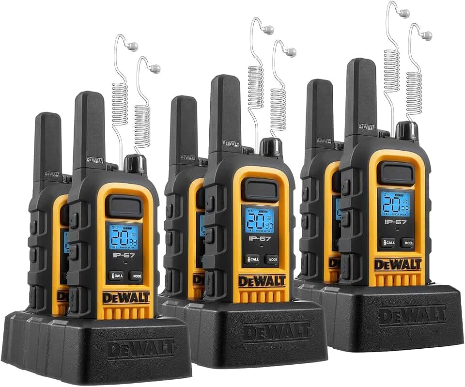 DEWALT DXFRS300 FRS Walkie Talkies, 1W, 6 Pack with 6 Headsets