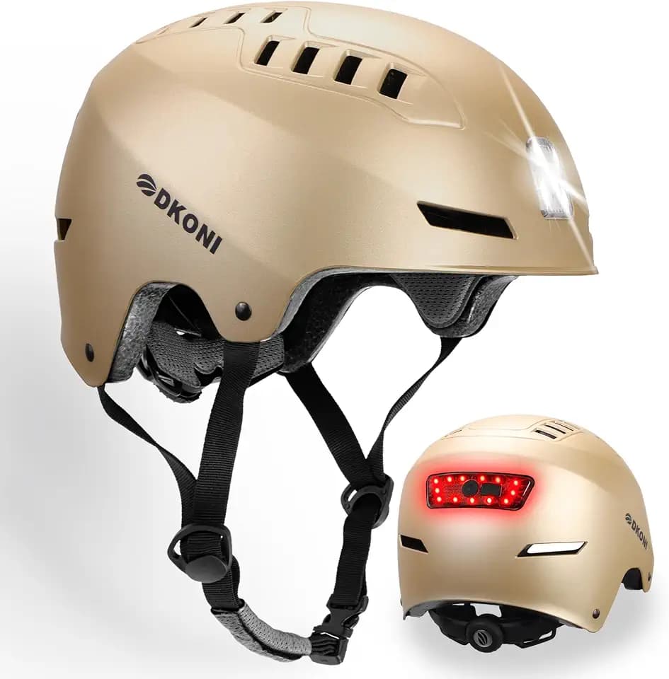 DKONI Bike Helmet with LED Lights Bicycle Helmets Commuter Cycling Helmet USB Rechargeable Front & Back LED Light Helmet for Adult Men Women