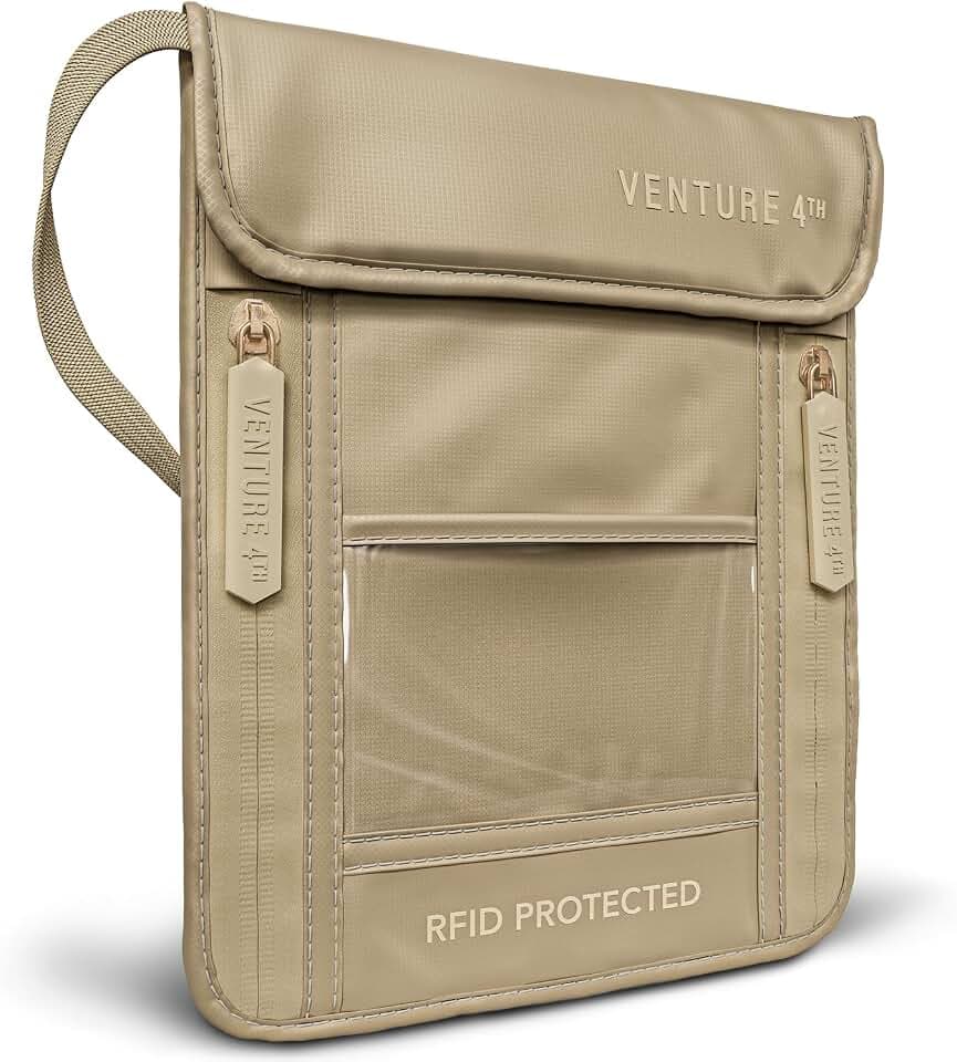 VENTURE 4TH Travel Neck Wallet, RFID Blocking Passport Holder - Sleek Beige