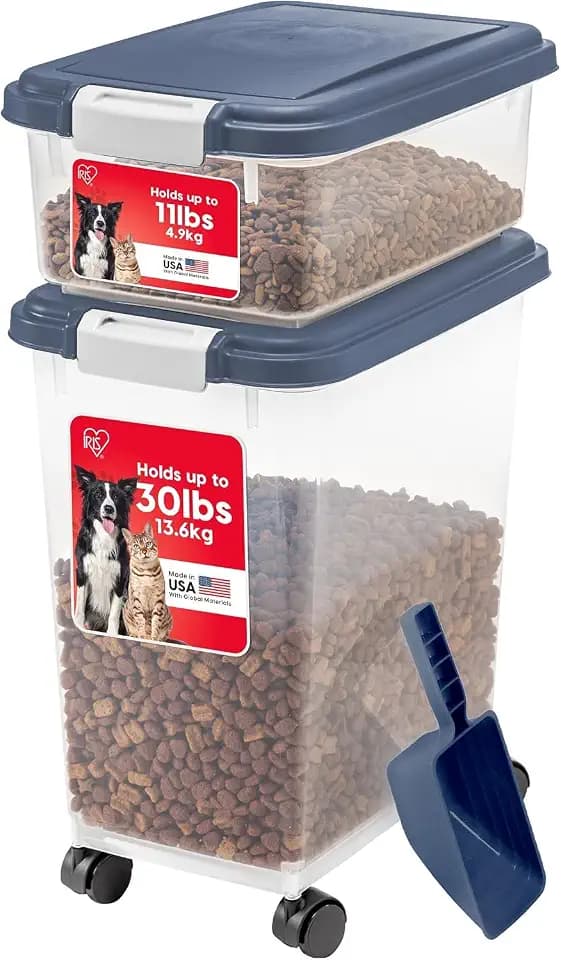 IRIS USA Dog Food Storage Container, Up to 30+11 lbs, Navy