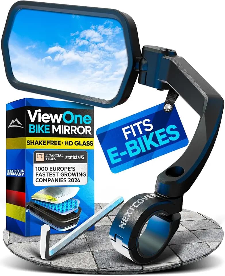 Nextcover® Bike Mirror Handlebar Mount (Left) – HD Glass | Secure & Shake-Free Bicycle Rear View Mirror for EBikes, Mountain Bikes & Scooters – Wide Angle Safety, Bicycle Mirrors