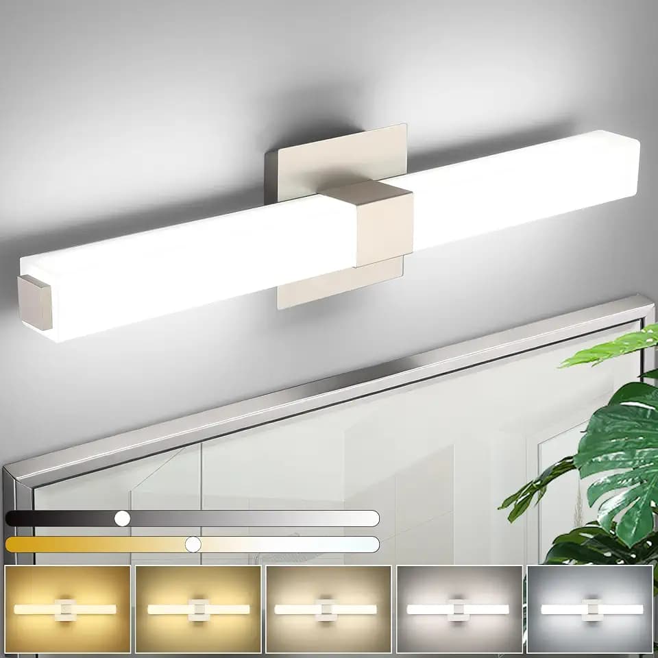 Bathroom Light Fixtures Brushed Nickel : 24 Inch Dimmable Modern Minimalist LED Vanity Light Bar Moisture-Proof 5CCT