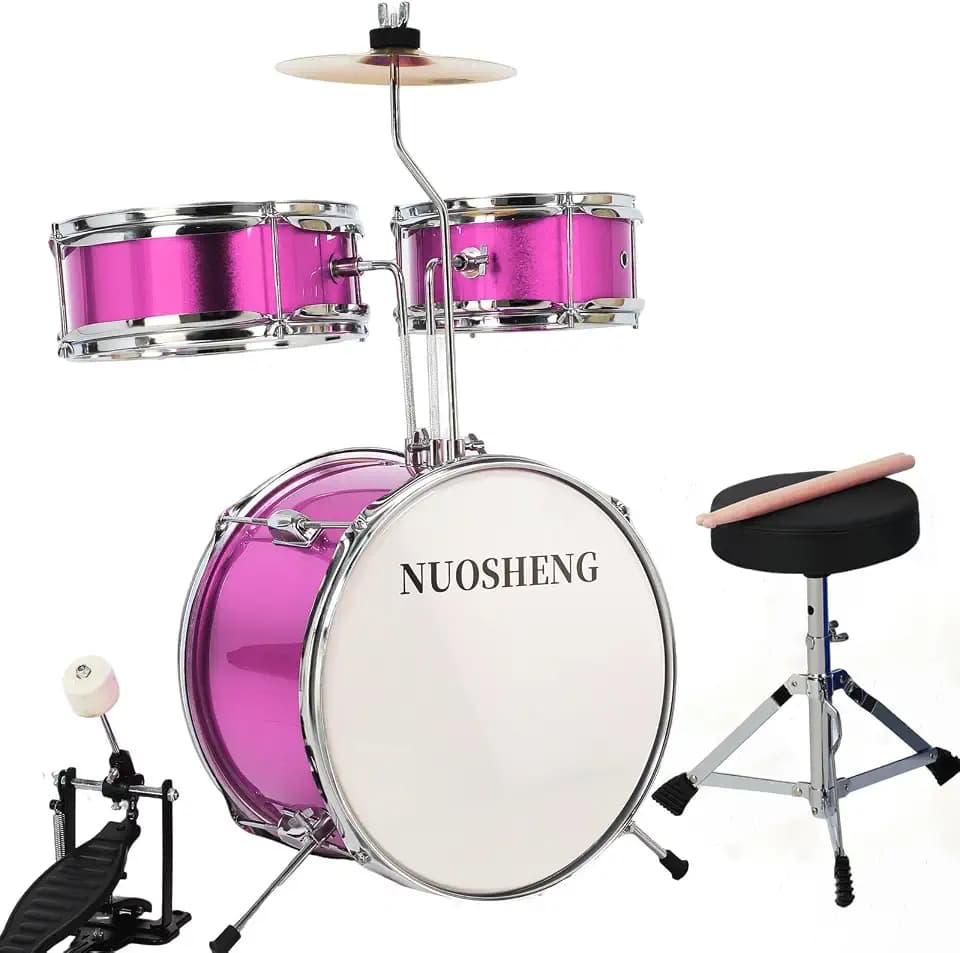 Kids Drum Set, 3-Piece Junior Kit for Beginners, 13 Inch, with Adjustable Throne, Cymbal, Pedal & Drumsticks, Pink