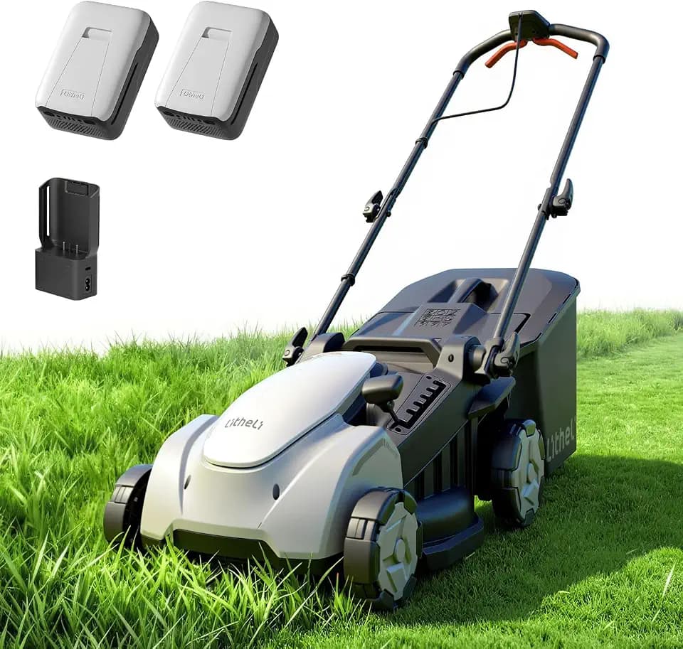 Litheli Cordless Lawn Mower 14 Inch, Brushless Battery Powered Push Mower with 2x5Ah Batteries, 5-Position Height Adjustment, 9-Gallon Bag, Lightweight Grass Cutter for Garden Yard Farm