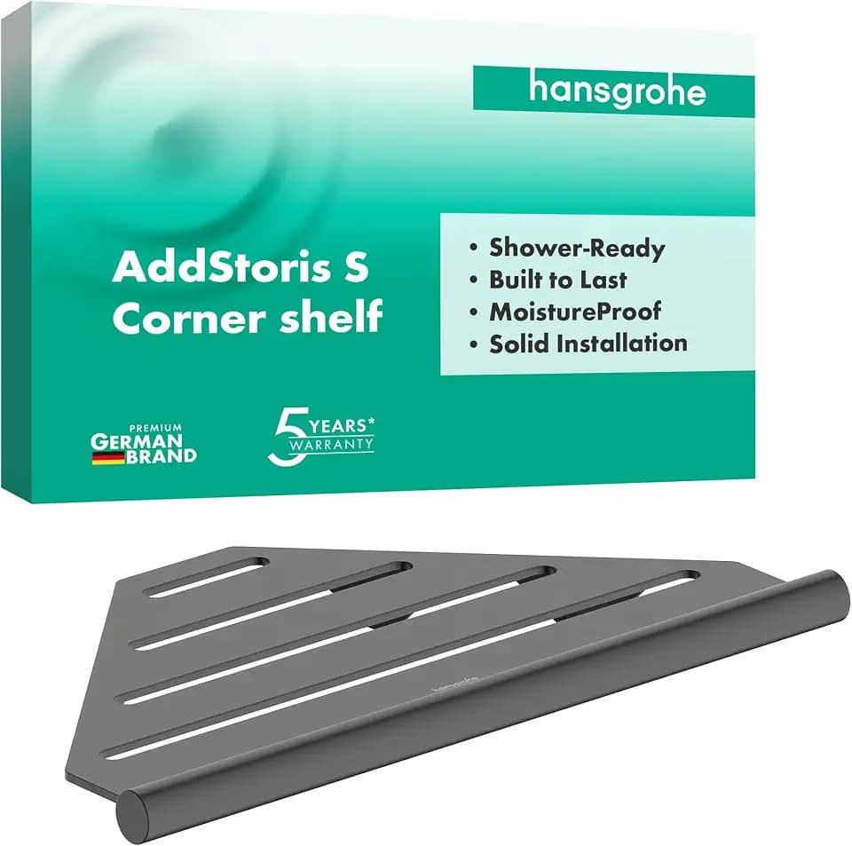 hansgrohe AddStoris S - Duschablage, Duschkorb, Eckregal Bad, Seifenkorb, Seifenablage Dusche, Badezimmer Zubehör, Brushed Black Chrome, 41761340